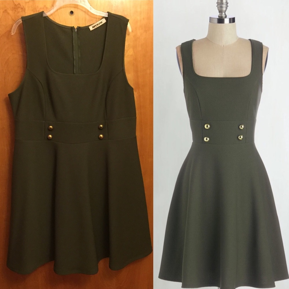 ModCloth olive A-Line dress with button detail